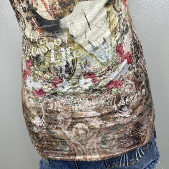 Vintage Y2K Maurice’s Western Grunge Women’s T Shirt Size S All Over Print - Picture 6 of 8